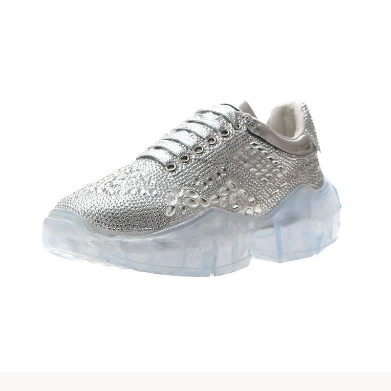 Silver Metallic Rhinestone Vulcanized Women's Sneakers