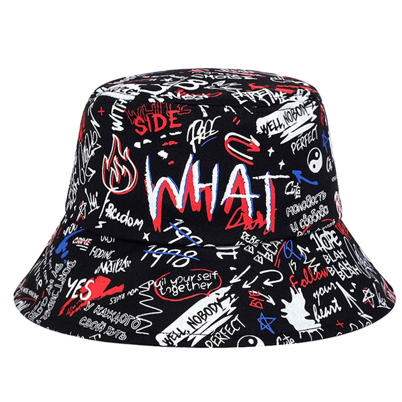 Black Graffiti Print Fisherman Hat