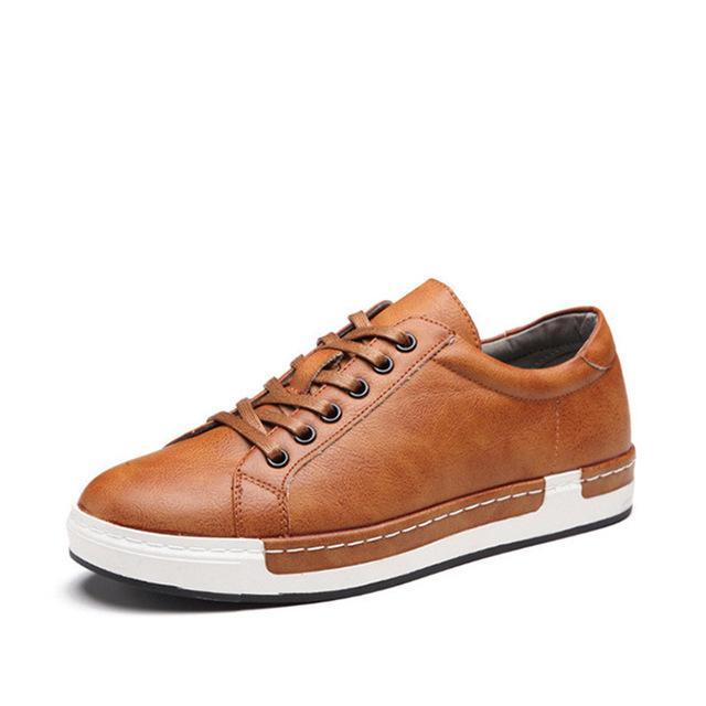 Men's PU Leather Handmade Lace-Up Solid Color Sneakers