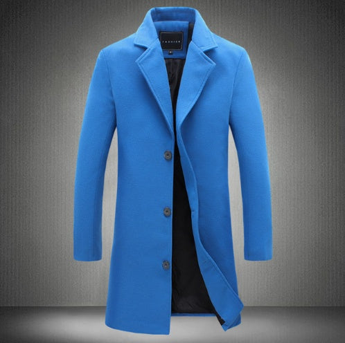 Men's Turn-Down Collar Button-Up 3/4 Length Pea Coat