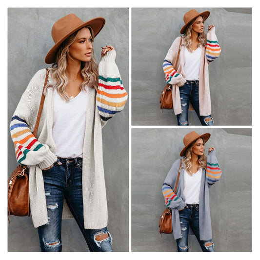 Striped Women's Open Maxi Cardigan Sweater