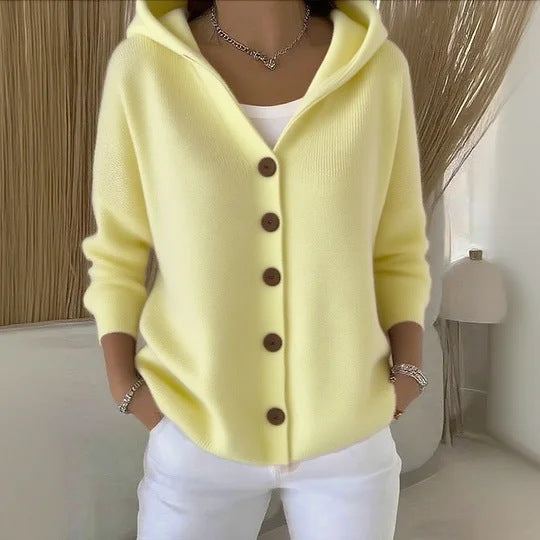 Button-Up Solid Color Knitted Women's Hoodie Cardigan Sweater to 5X Plus Size