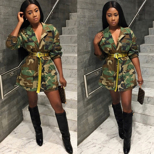 Camouflage Turn-Down Collar Oversized Women's Blazer Jacket to 3X Plus Size