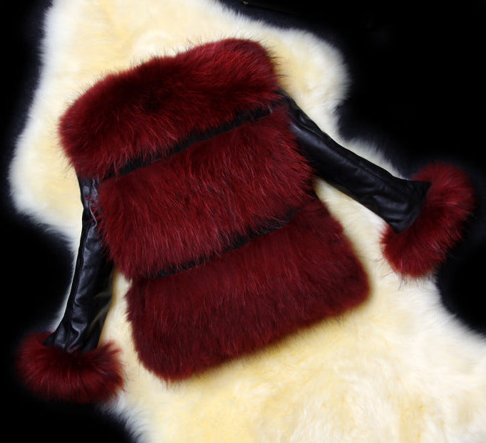 Paneled Faux Fur Tiered Women's Long Sleeve Jacket to 3X Plus Size