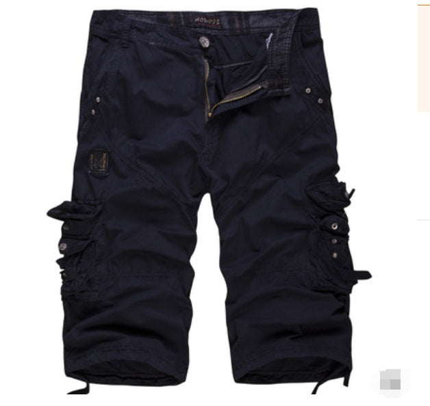 Men's Multi-Pocket Drawingstring Solid Color Cargo Shorts