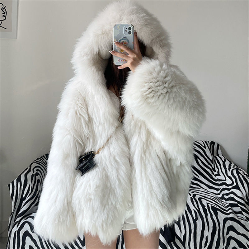 Shaggy Faux Fur Long Sleeve Women's Streetwear Hooded Jacket