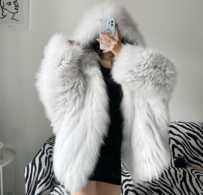 Shaggy Faux Fur Long Sleeve Women's Streetwear Hooded Jacket