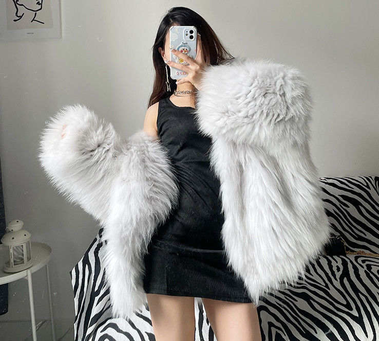 Shaggy Faux Fur Long Sleeve Women's Streetwear Hooded Jacket