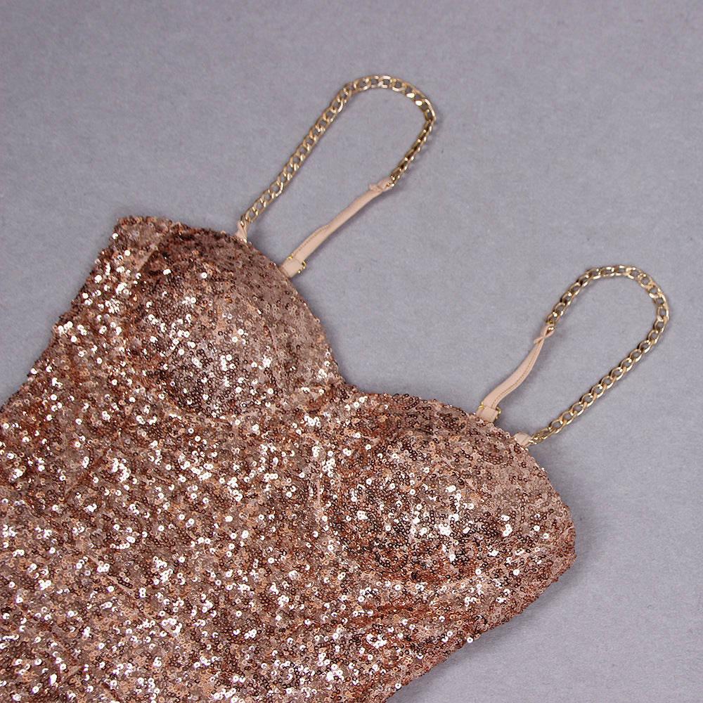 Sleeveless Sparkling Sequin Strapless Formal Tube Top Jumpsuit