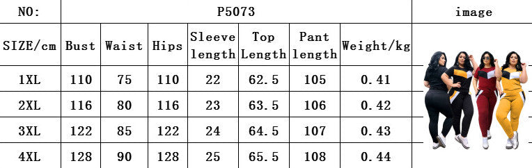 Plus Size Patchwork Short-sleeved T-shirt Trousers Suit