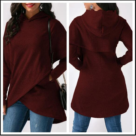 Fleece Irregular Solid Color Women's Hoodie Sweatshirts to 5X Plus Size
