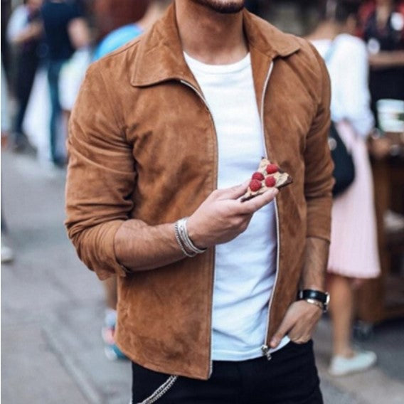 Men's Slim Turn-Down Collar Zipper Jacket
