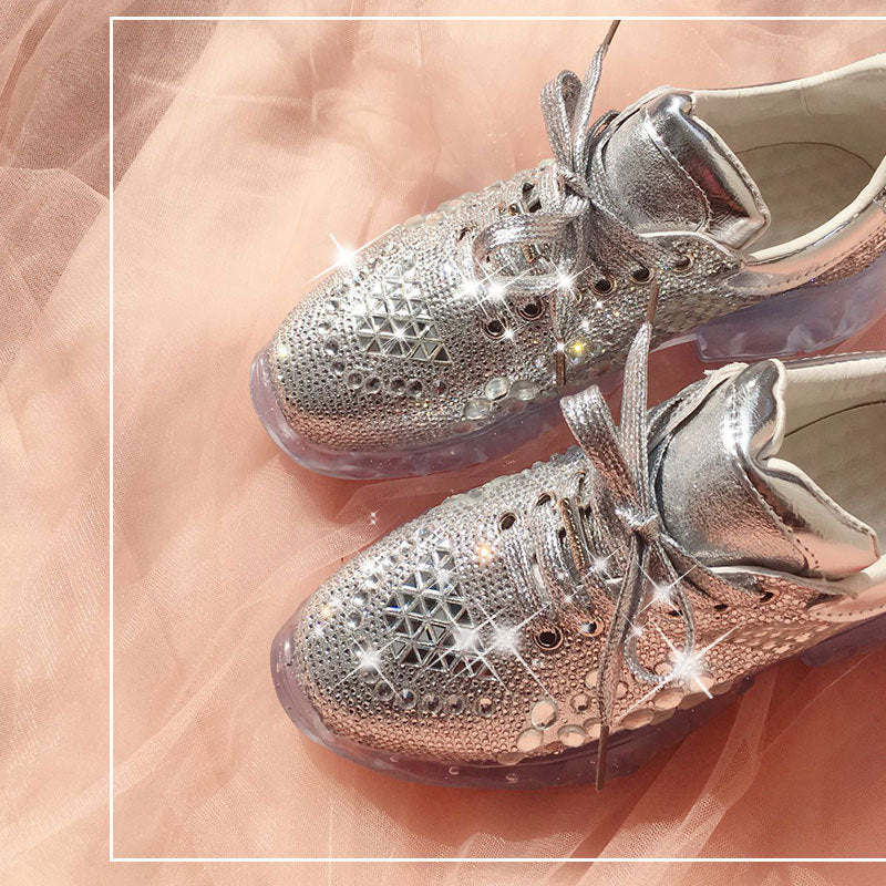 Silver Metallic Rhinestone Vulcanized Women's Sneakers