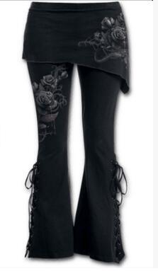 Overlapped Flower Print Women's Bandage Stretch Flared Pants