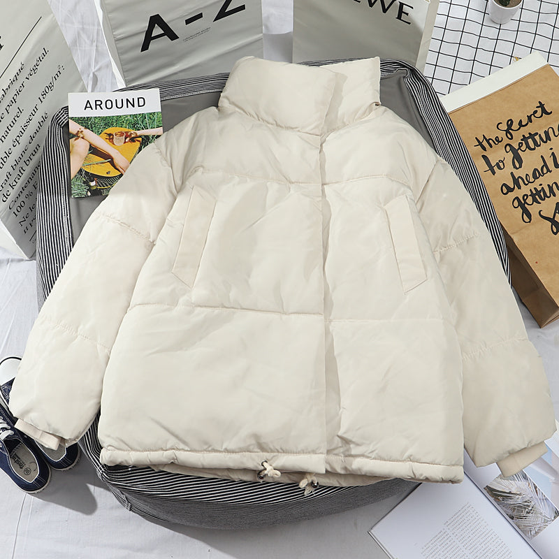 Stand Collar Cropped Women's Winter Puffer Bomber Jacket