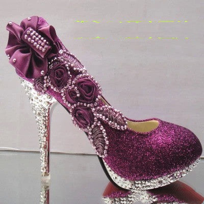 Crystal Rhinestone Pearl Metallic Rose Bow Embellished Round Toe Women's Stiletto Pumps