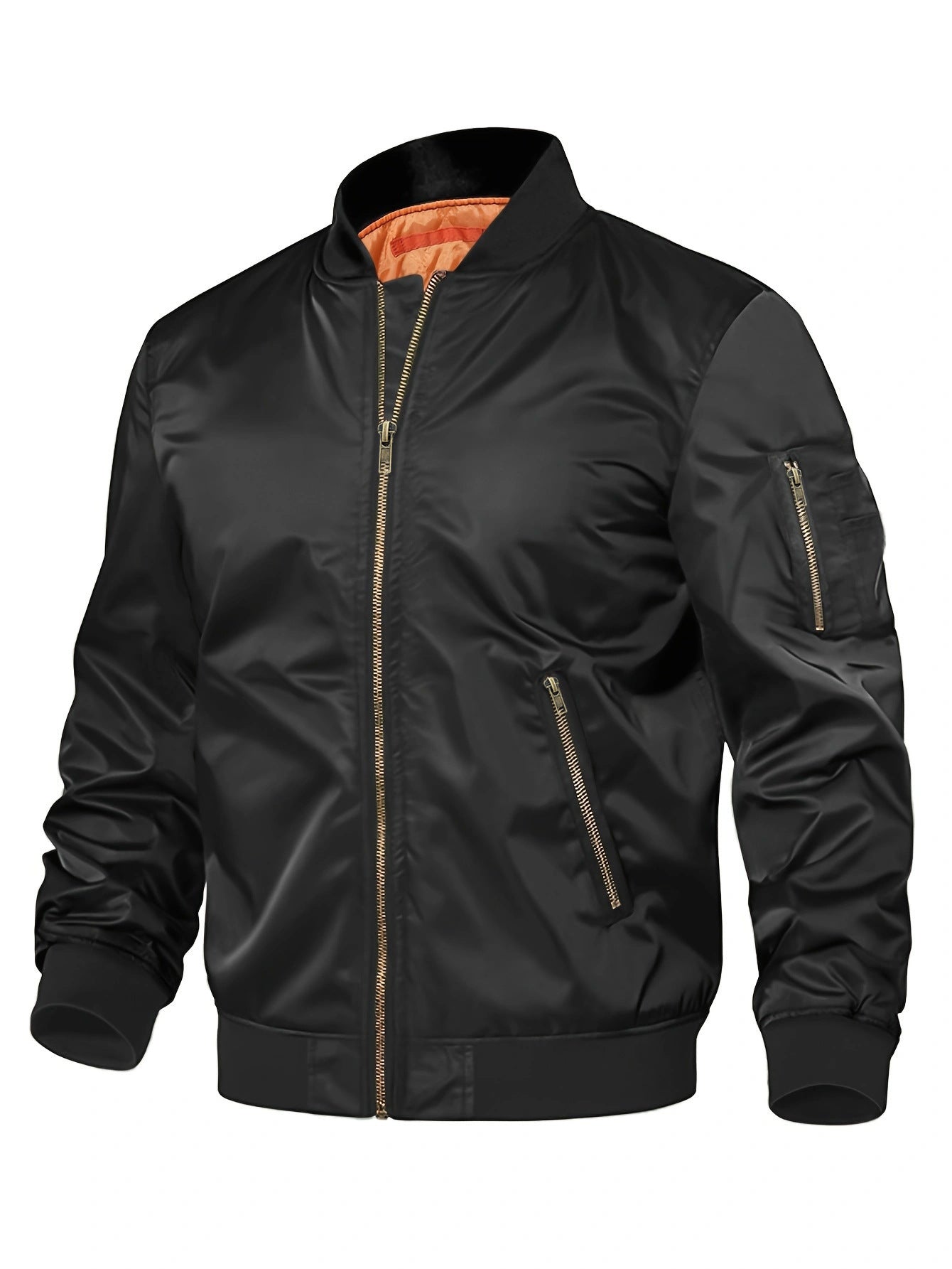 Men's Solid Color Military Baseball Multi-Pocket Zipper Cargo Bomber Jacket