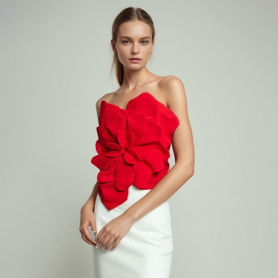 3D Big Flower Designer Sleeveless Backless Women's Crop Tube Top