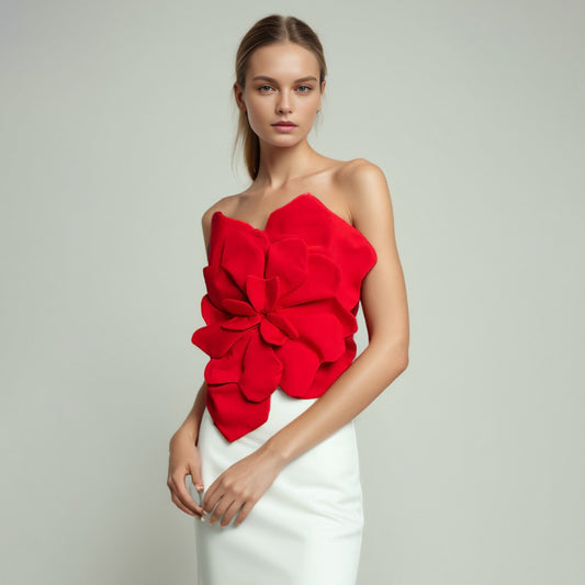 3D Big Flower Designer Sleeveless Backless Women's Crop Tube Top