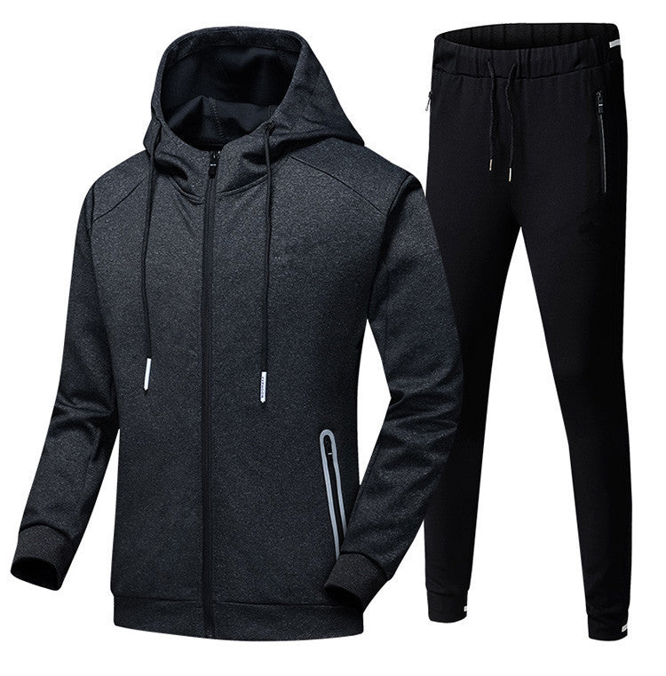 Men's Drawstring Zipper Hoodie Sports Sweat Jacket + Solid Color Skinny Sweatpants Tracksuit