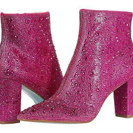 Rhinestone Sparkling Glitter Pointed Toe Women's Platform Zipper Ankle Boots