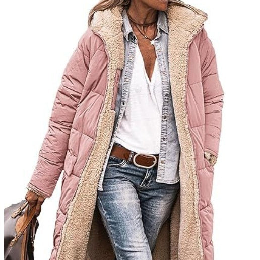 Fleece Lined Quilted Thermal Cotton Padded Women's Hoodie Trenchcoat to 3X Plus Size