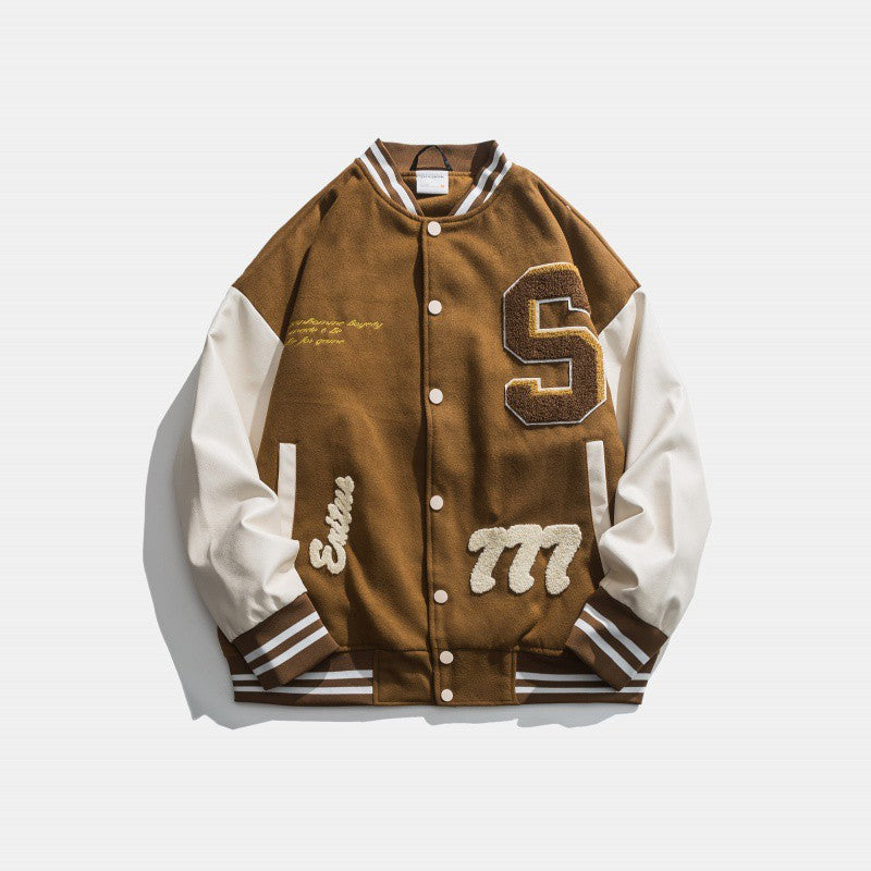 Men's Colorblock Letterman's Button-Up Baseball Varsity Bomber Jacket