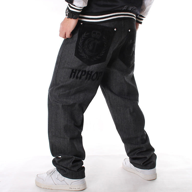 Men's Faded Hip-Hop Media Graffiti Letter/Skull Print Embroidered Skater Jeans to 46 Big & Tall
