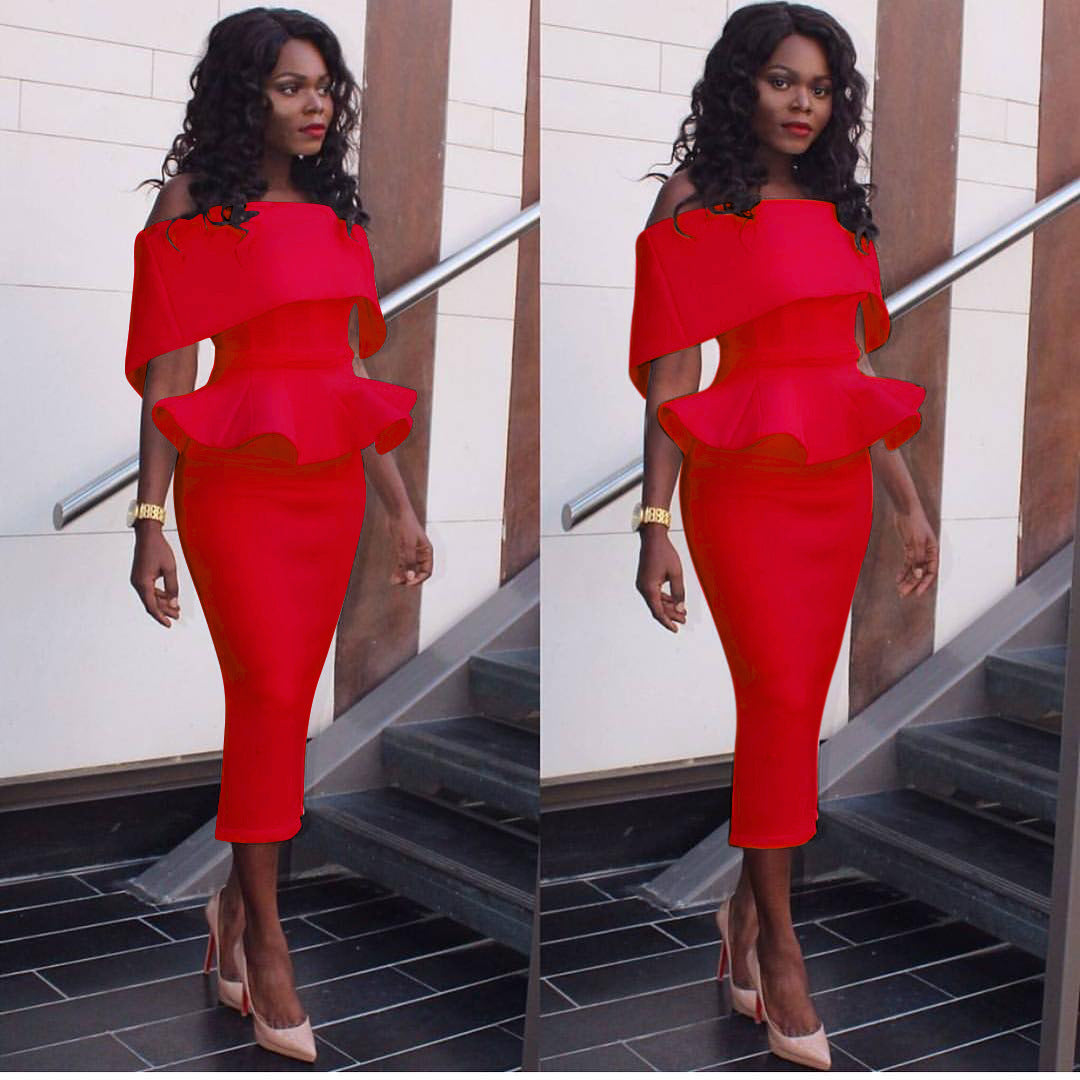 Ruffled Off-the-Shoulder Wrapped Chest Long Sleeve Formal Dress to 3X Plus Size