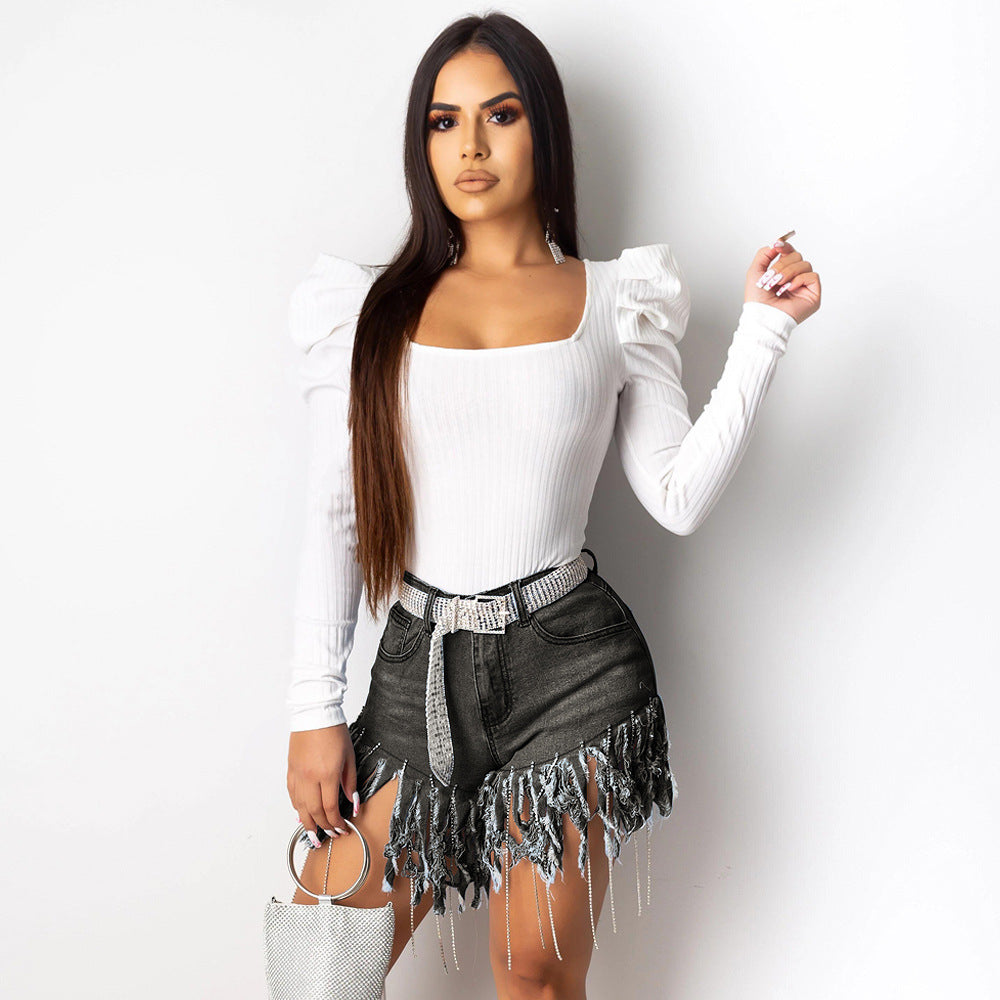 Denim Ripped Tassel Fringe Women's Mini Cowgirl Rodeo Jean Shorts to 3X Plus Size