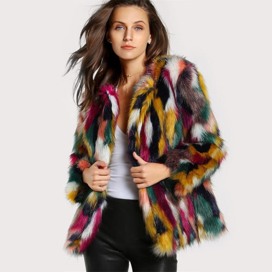 Faux Fur Rainbow Multi-Colored Women's Jacket