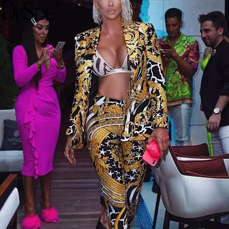 Floral Baroque Multi-Colored Turn-Down Collar Long Sleeve Blouse + Leggings 2-Piece Set