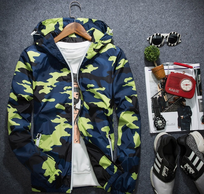 Men's Camoflauge/English Plaid Hooded Luminous Zipper Jacket to 5X Big & Tall