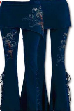 Overlapped Flower Print Women's Bandage Stretch Flared Pants