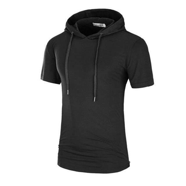 Men's Camo/Solid Color Print Short Sleeve Drawstring Hoodie Shirt