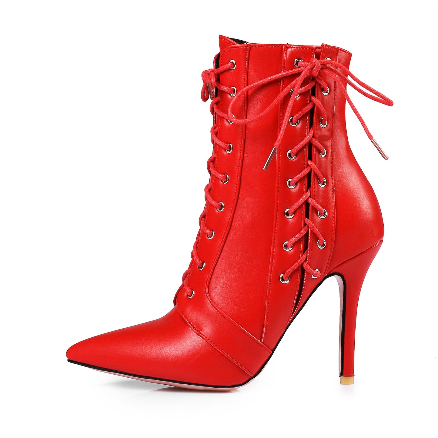 Lace-Up Strap Solid Color Hollow-Out Design Women's Stiletto Heel Ankle Boots