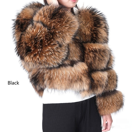 Paneled Women's Cropped Faux Fur Jacket-8 Colors to 4X Plus Size