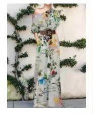 Butterfly/Floral Print/Abstract Portrait One Shoulder Short Sleeve High Waist Women's Wide Leg Jumpsuit to 3X Plus Size
