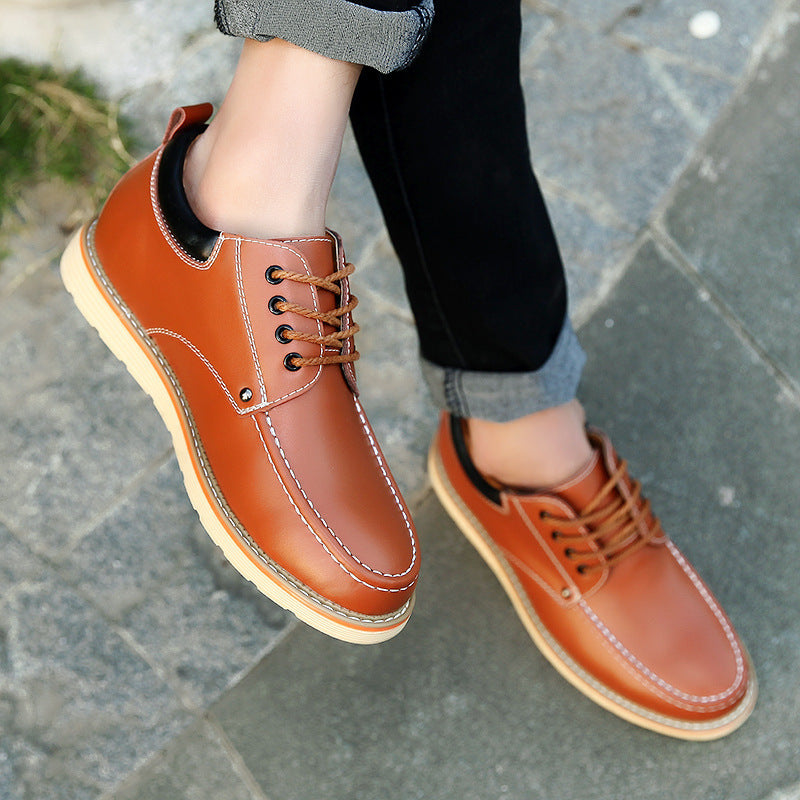 Men's Leather Lace-Up Oxford Solid Color Sneakers