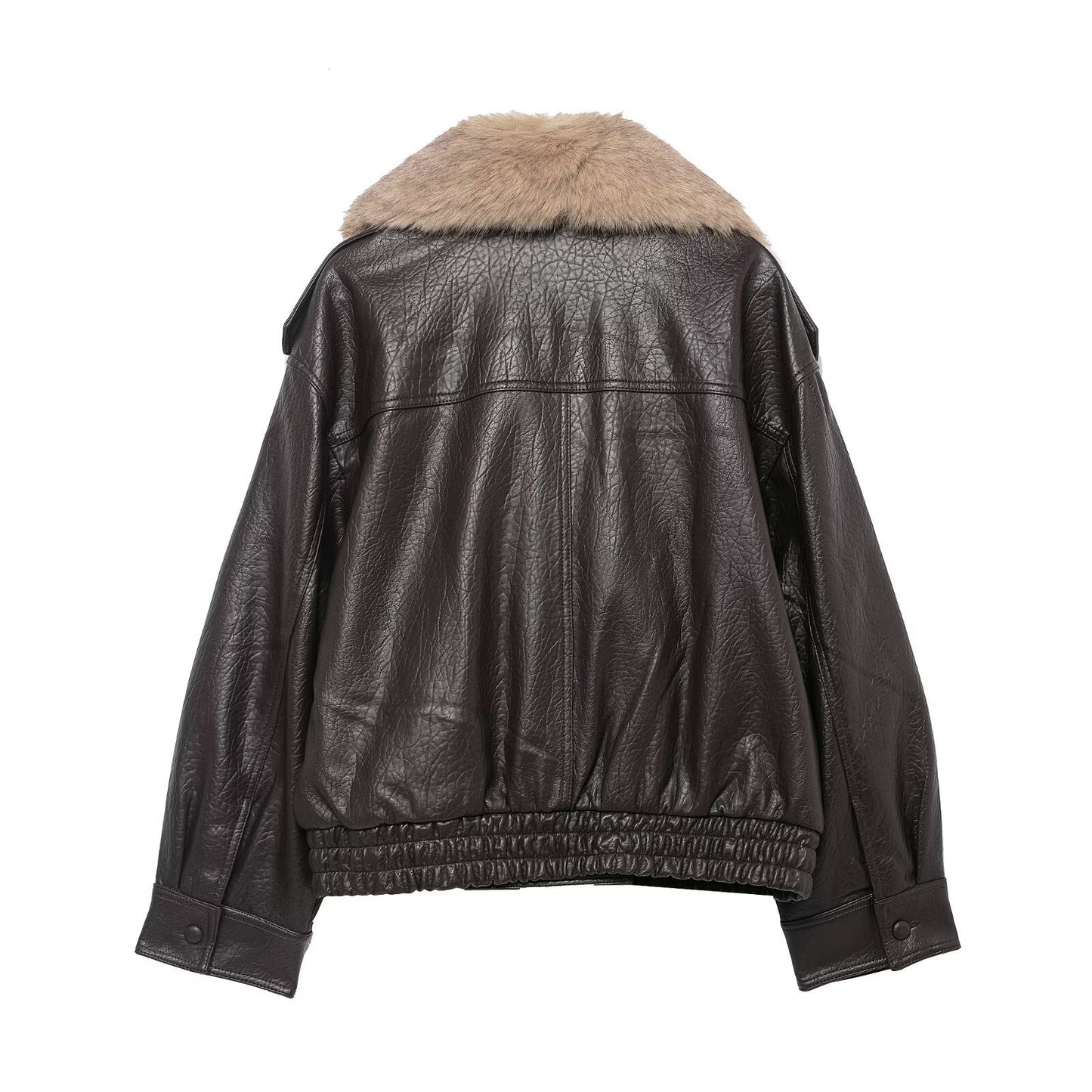 Women's Stylish And Elegant Faux Fur-Decorated Leather Jacket