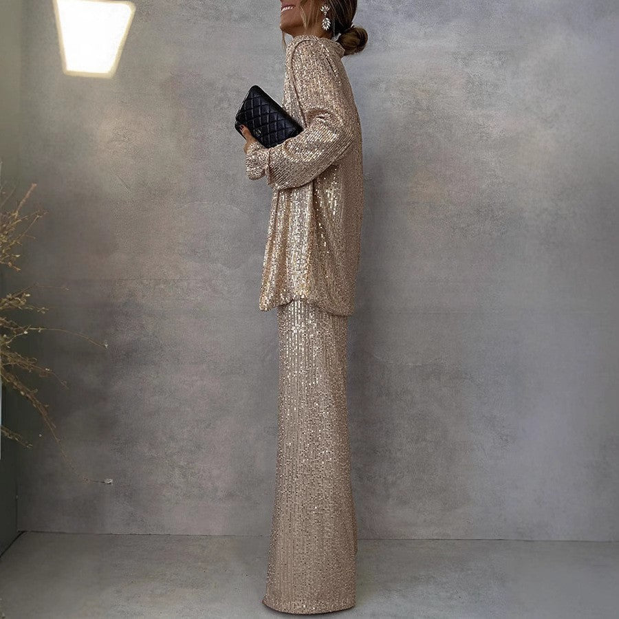 Three-color Sequin Small Suit High Waist Fashion Casual Pants Two-piece Suit