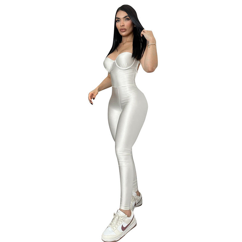 Sleeveless Solid Color Women's Backless Skin Tight Tube Top Jumpsuit