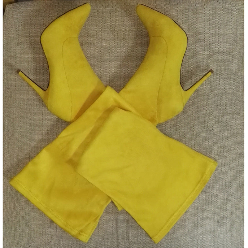 Stretch Suede Pointed Toe  Over-the-knee Boots For Women