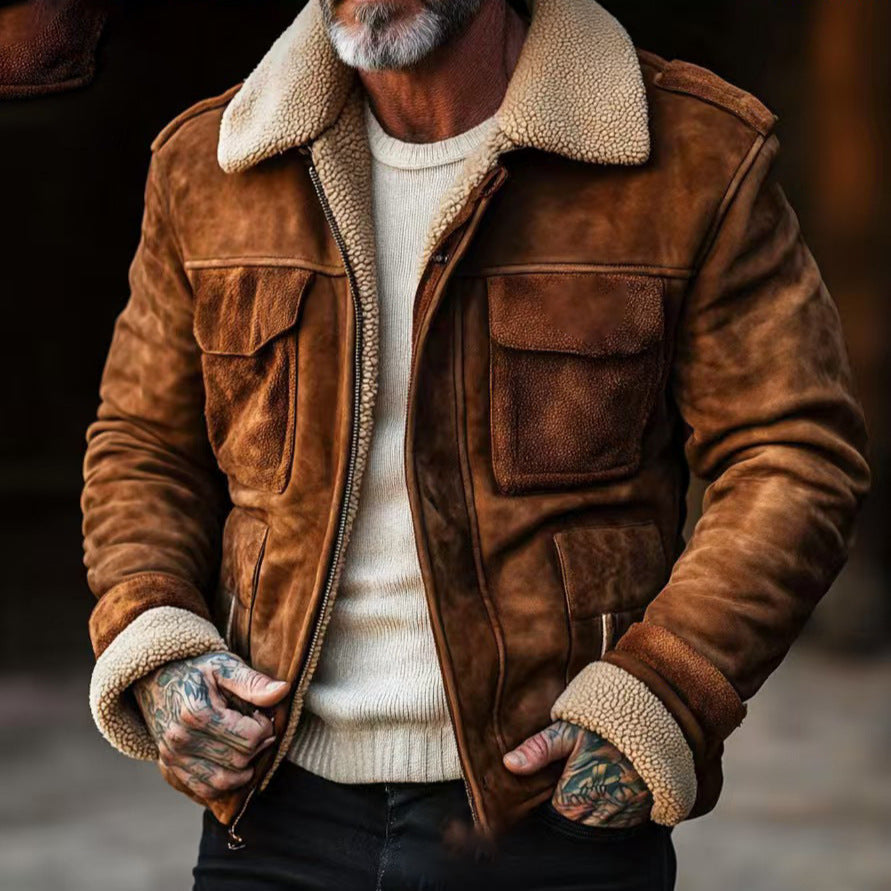 Men's Lambswool Lined Multi-Pocketed Zipper Jacket
