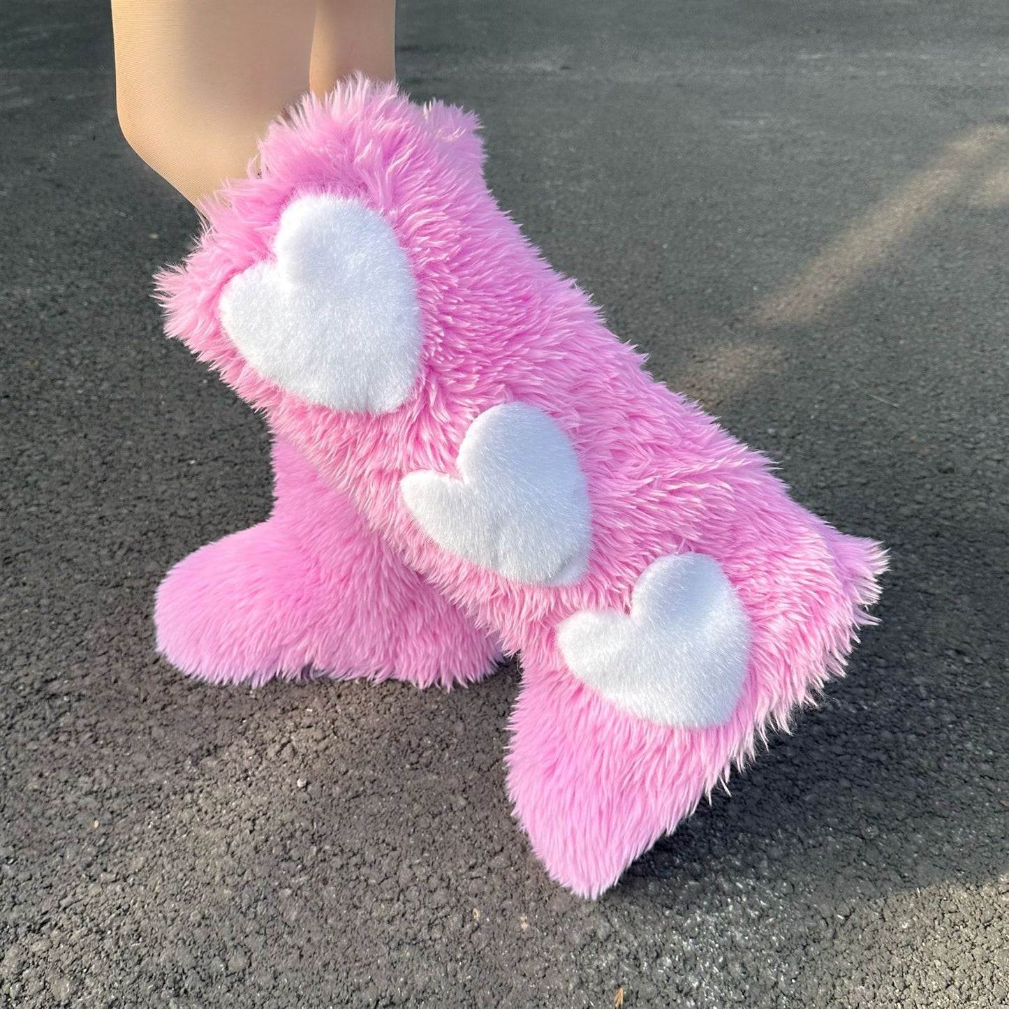 Faux Fur Heart Embroidered Fleece Lined Flat Waterproof Women's Snow Boots