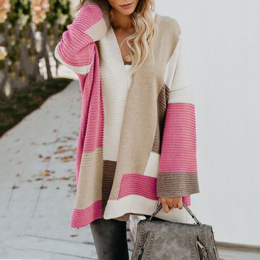 Oversized Geometric Colorblock Women's Cardigan Sweater to 3X Plus Size