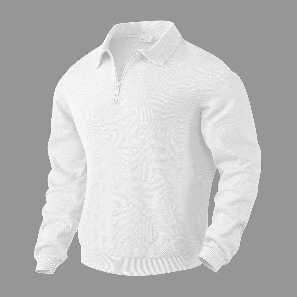 Men's Jacquard Turn-Down Collar Half Zipper Solid Color Long Sleeve Sweatshirt