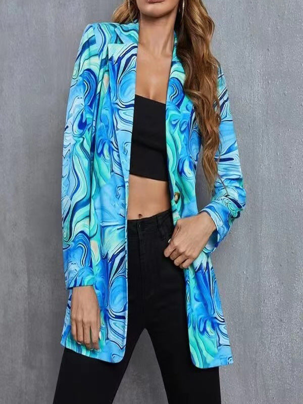 Geometric Floral Swirl Print Women's Blazer Jackets to 5X Plus Size