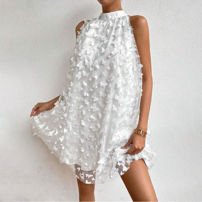 Mesh Strapless Layered Sleeveless Halter Mini Dress