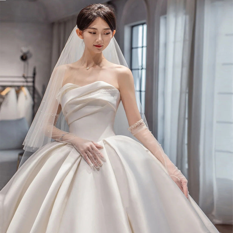 Satin Temperament Princess Style French Oversized Sweep Train Wedding Bridal Gown